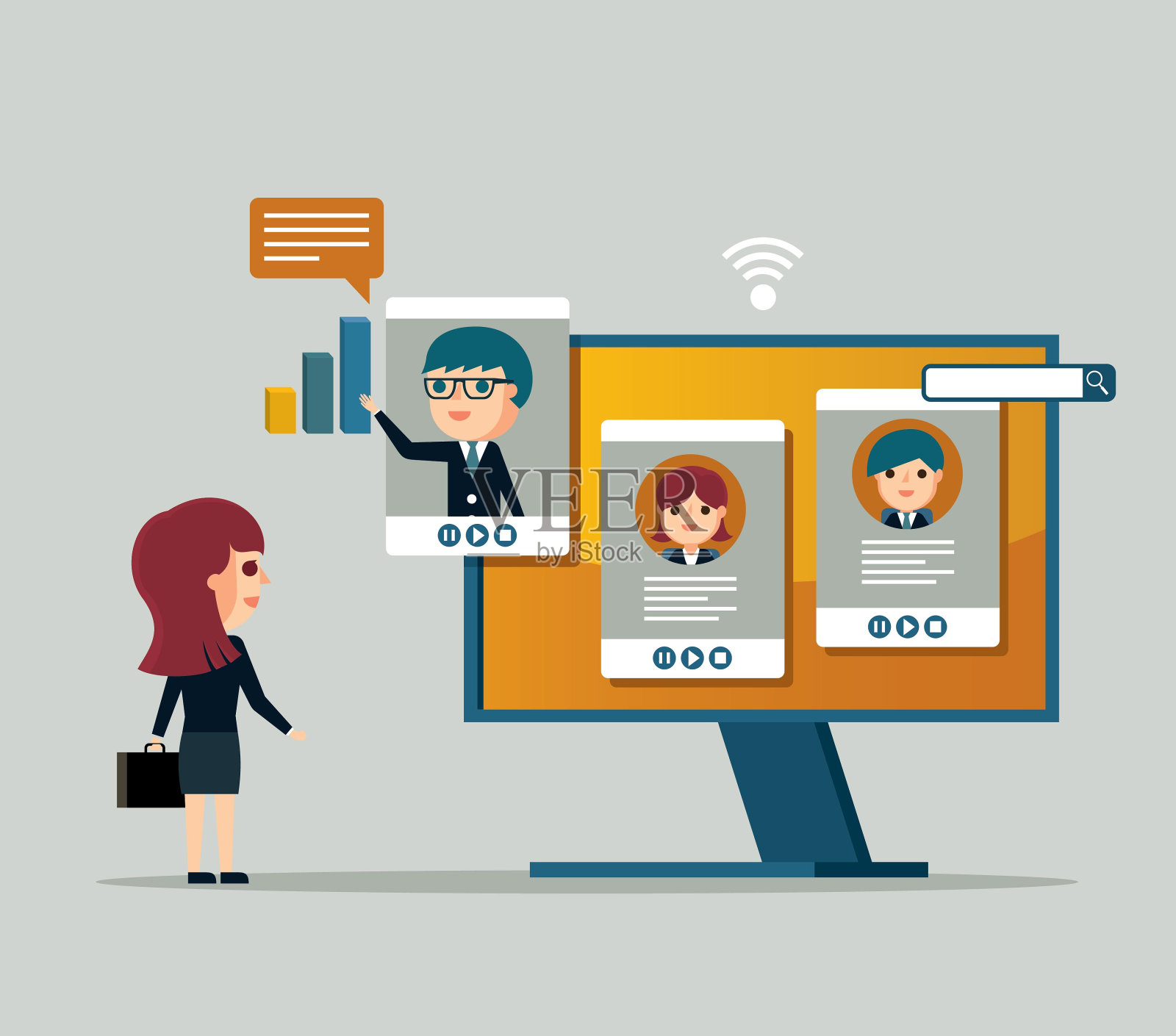 会议视频电话-女商人插画图片素材