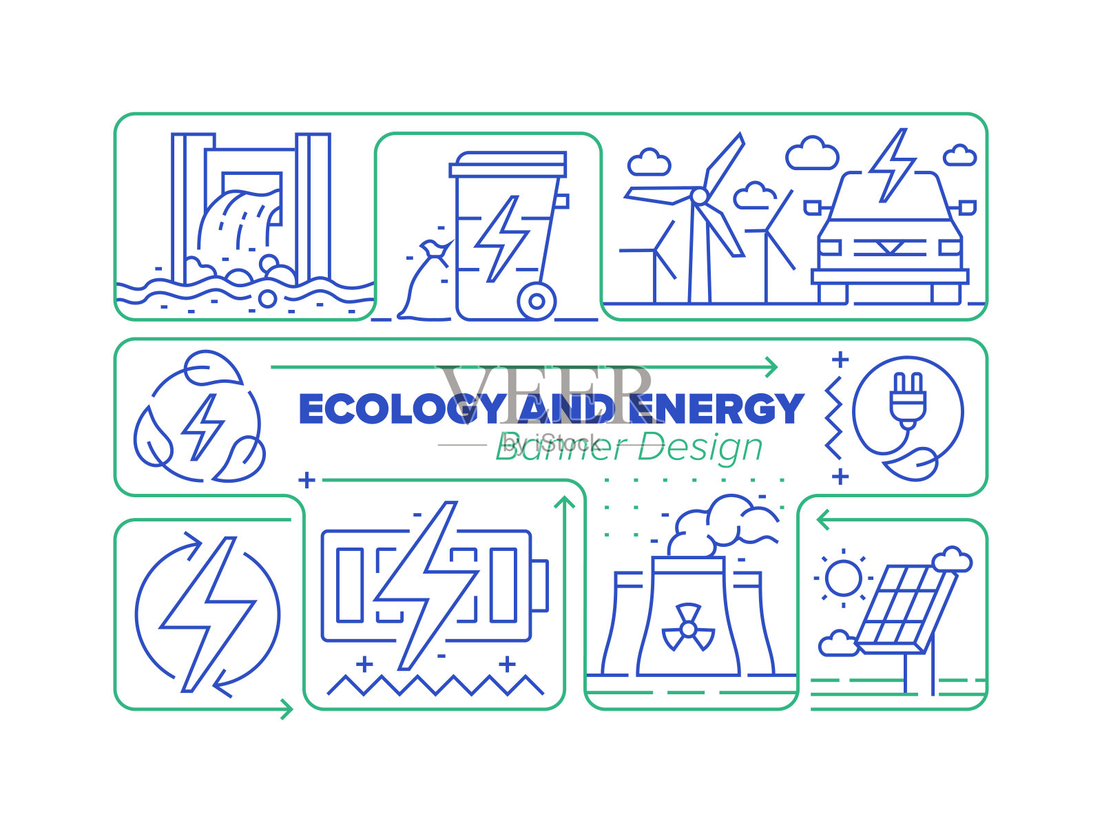 生态能源线图标集及相关工艺信息图设计插画图片素材