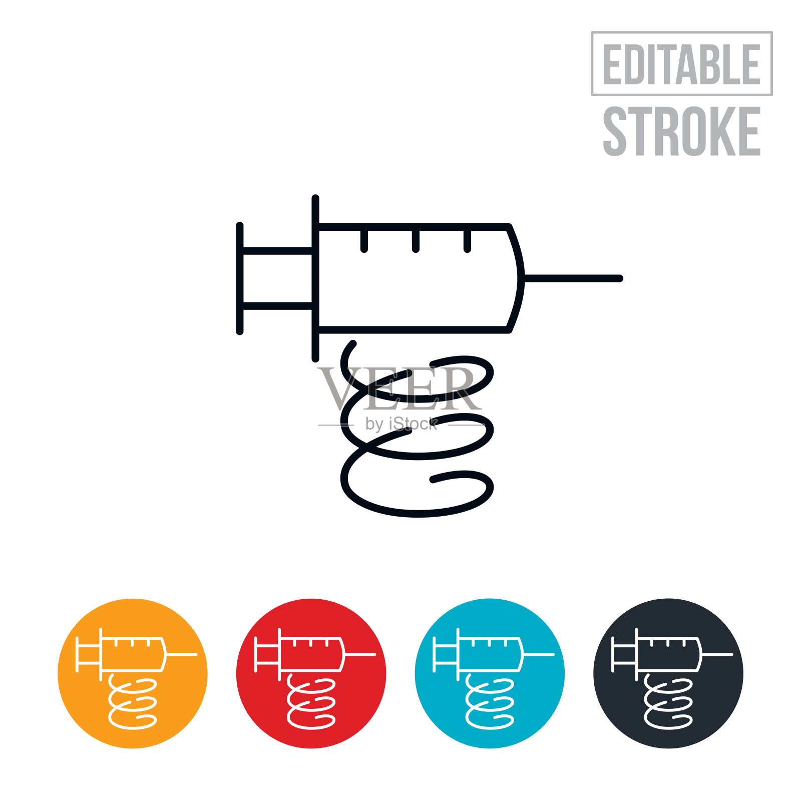 疫苗助推器细线图标-可编辑的中风插画图片素材