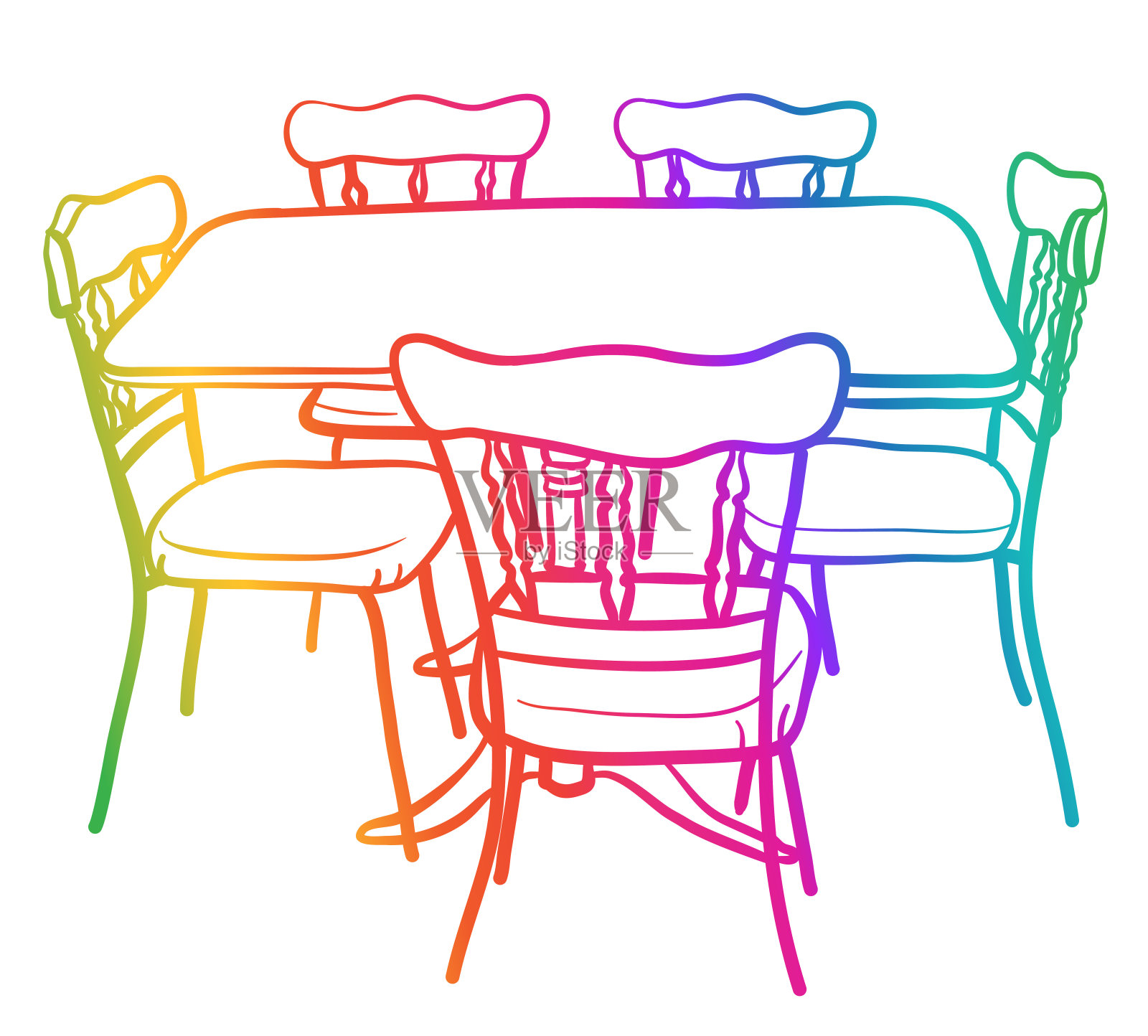 老式餐桌彩虹插画图片素材