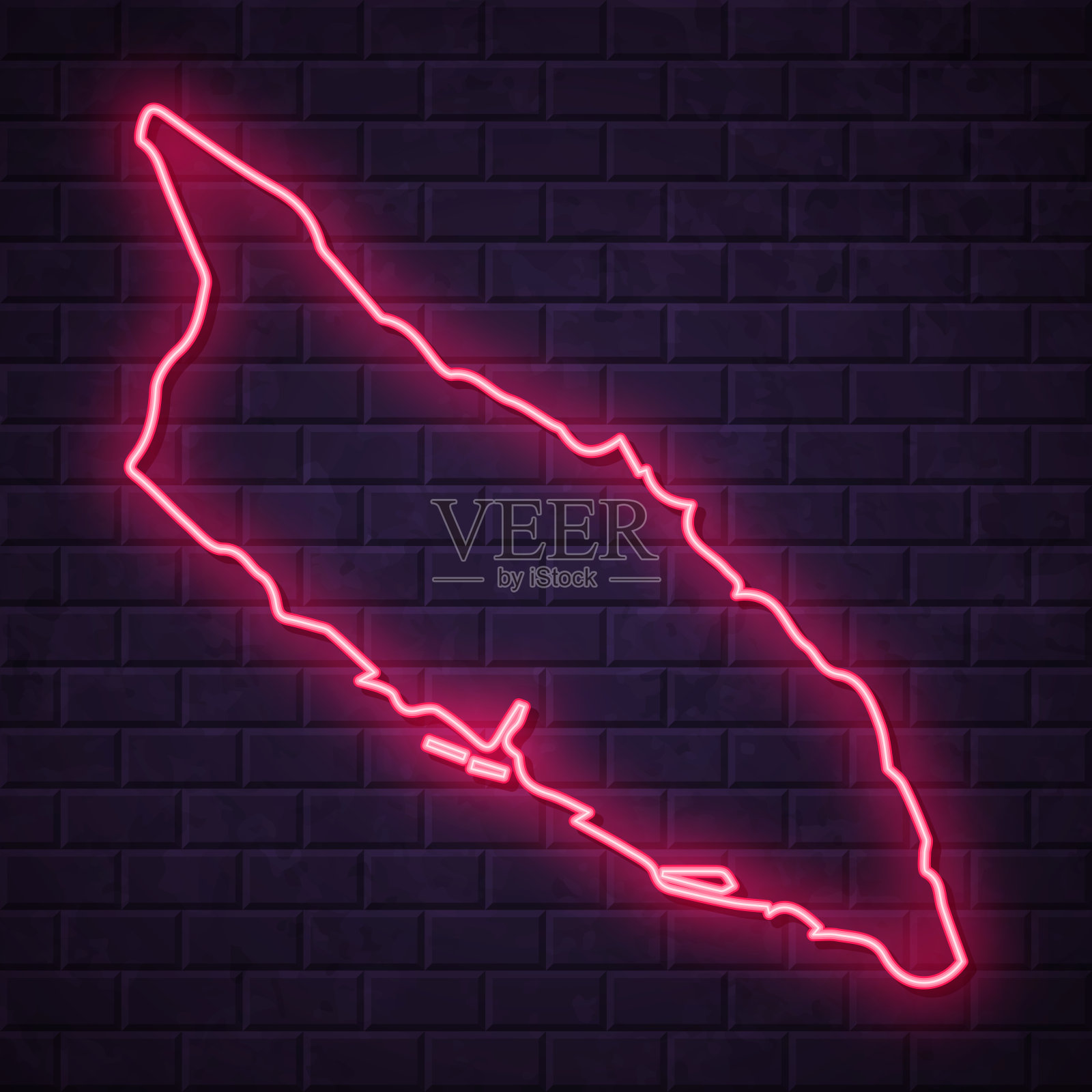 阿鲁巴地图-发光的霓虹灯在砖墙的背景插画图片素材