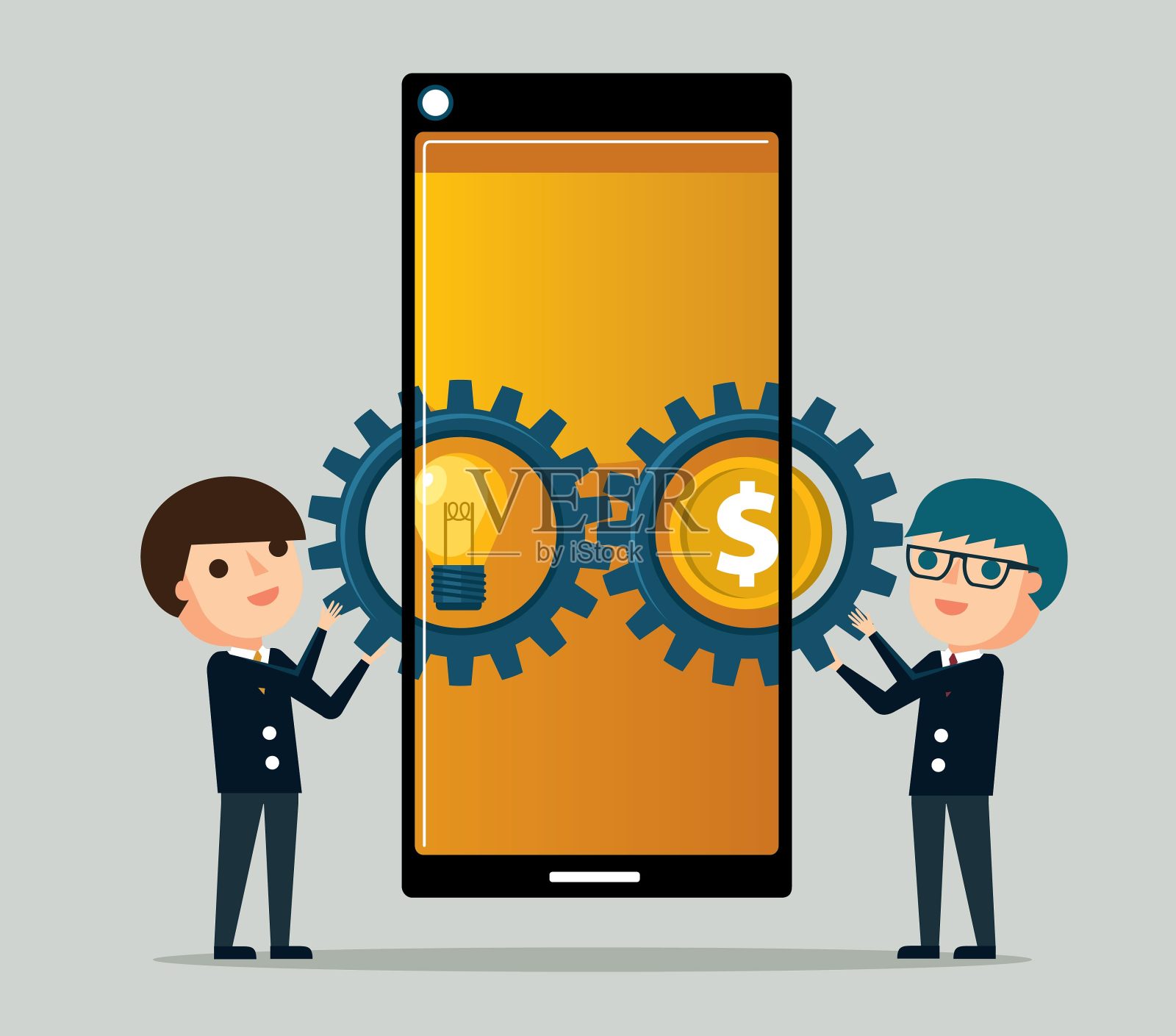 握着齿轮-商务人士插画图片素材