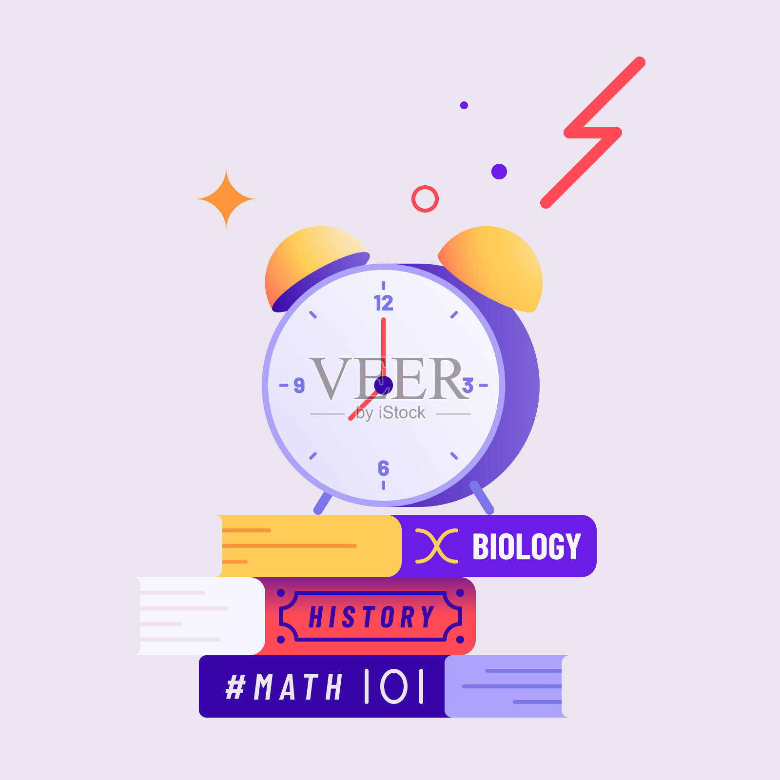 用课本和闹钟开始学习的矢量插图。插画图片素材