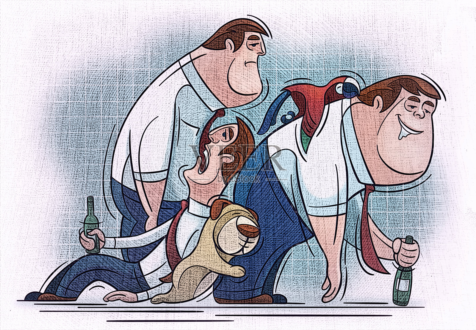 醉醺醺的商人和宠物聚在一起插画图片素材