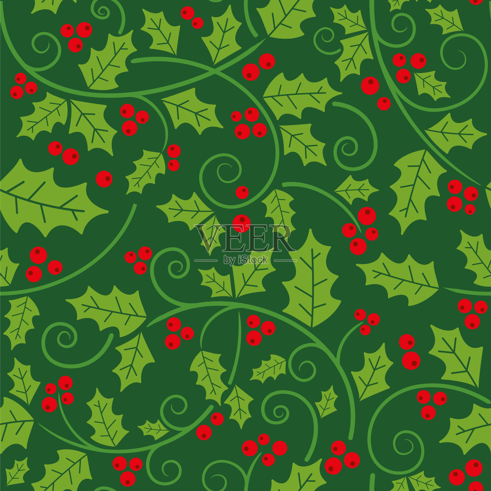 圣诞冬青藤和叶子无缝图案。插画图片素材
