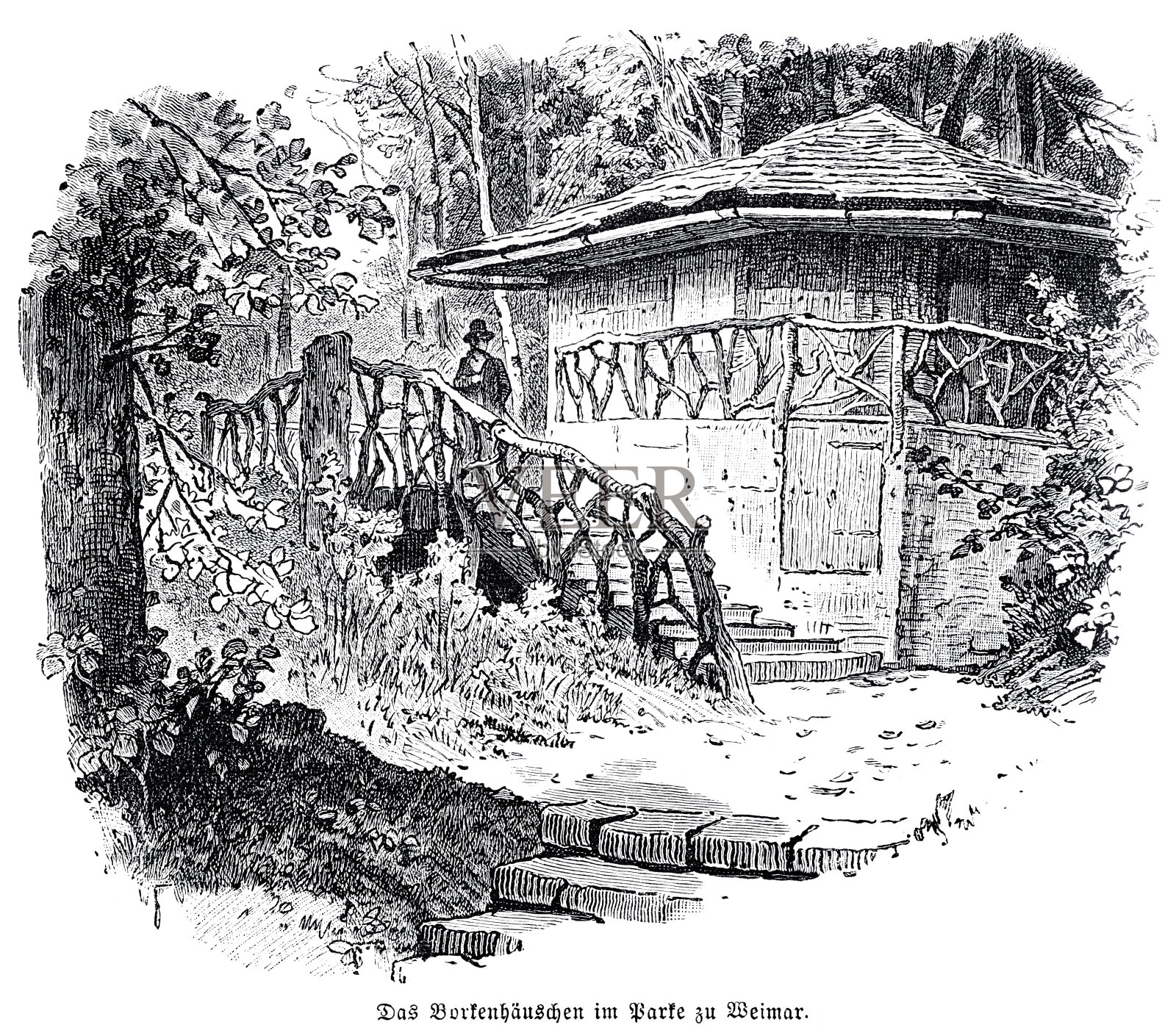 魏玛,公园里的狗屋插画图片素材