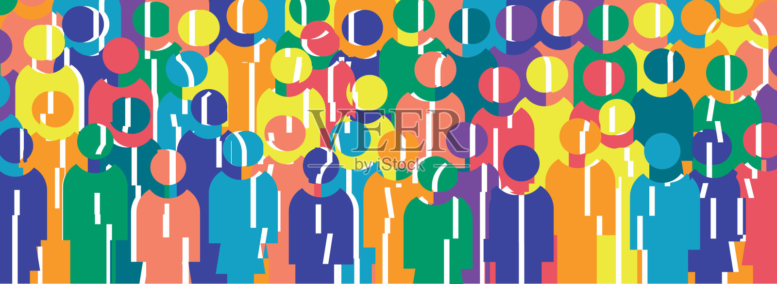 一大群人的矢量插图,其中包含女性和男性的图标。插画图片素材