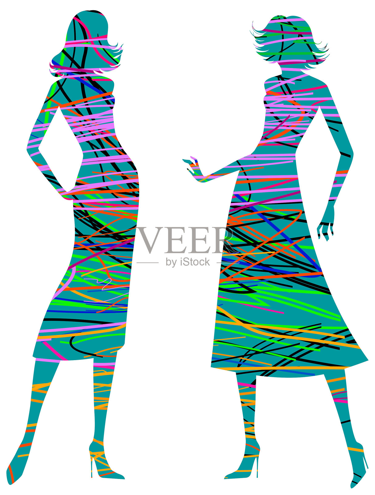 穿着未来派服装的时装模特插画图片素材