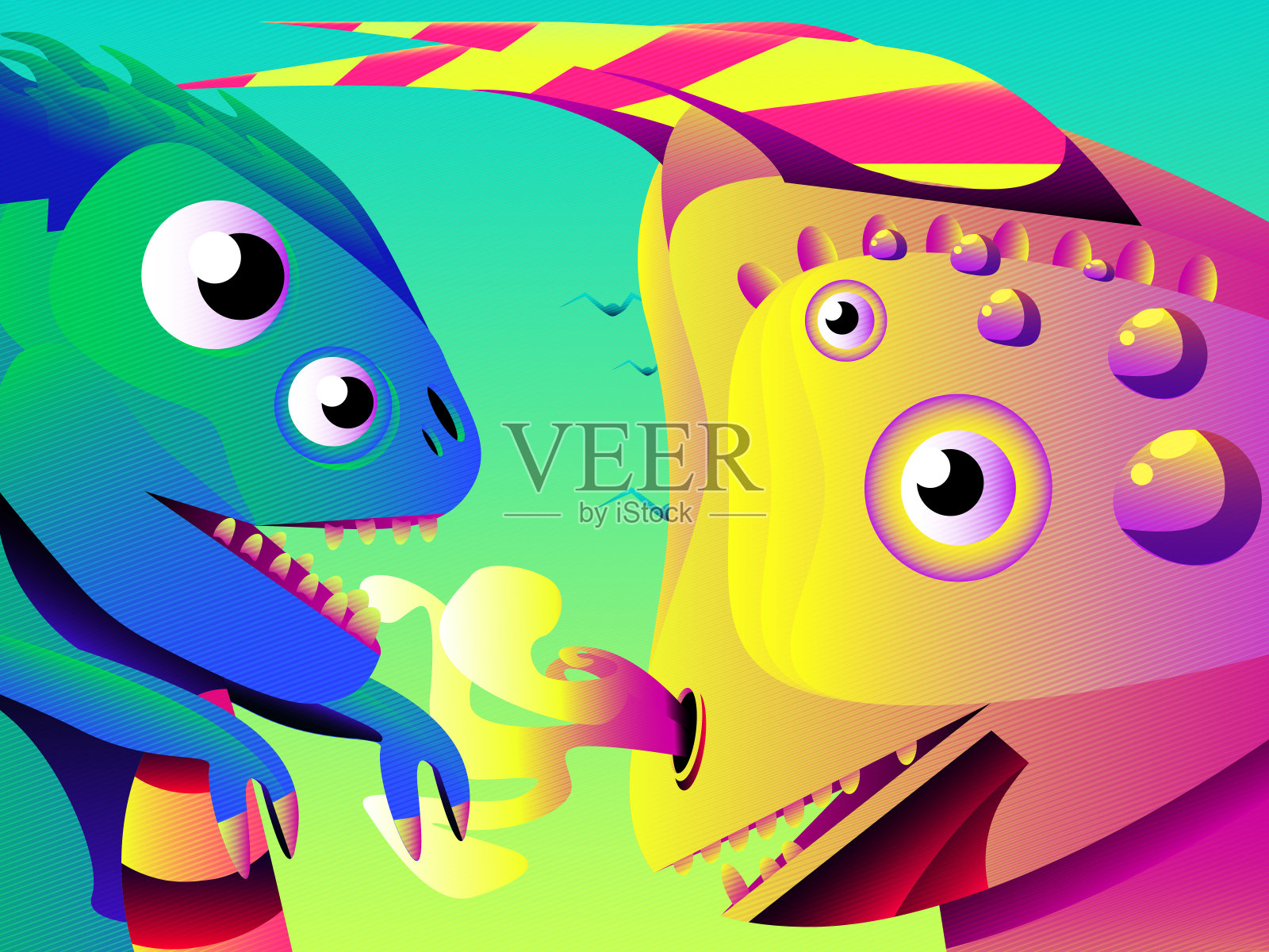 抽象可爱的卡通插图-恐龙。插画图片素材