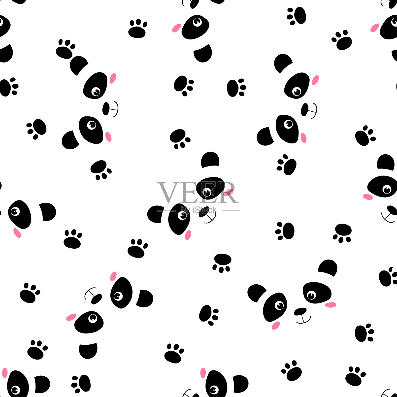 无缝图案与可爱的熊猫宝宝在白色插画图片素材