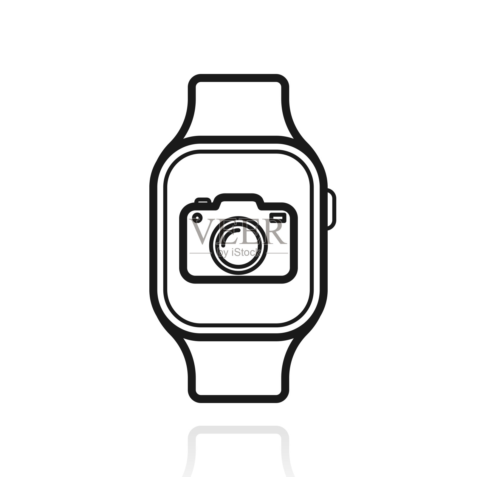 带摄像头的智能手表。白色背景上反射的图标插画图片素材