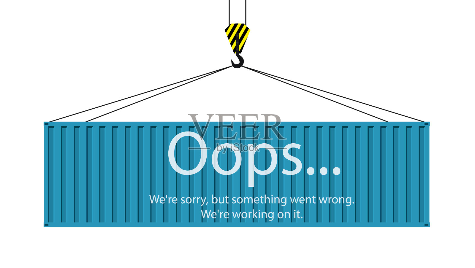 吊在吊钩上的蓝色集装箱插画图片素材