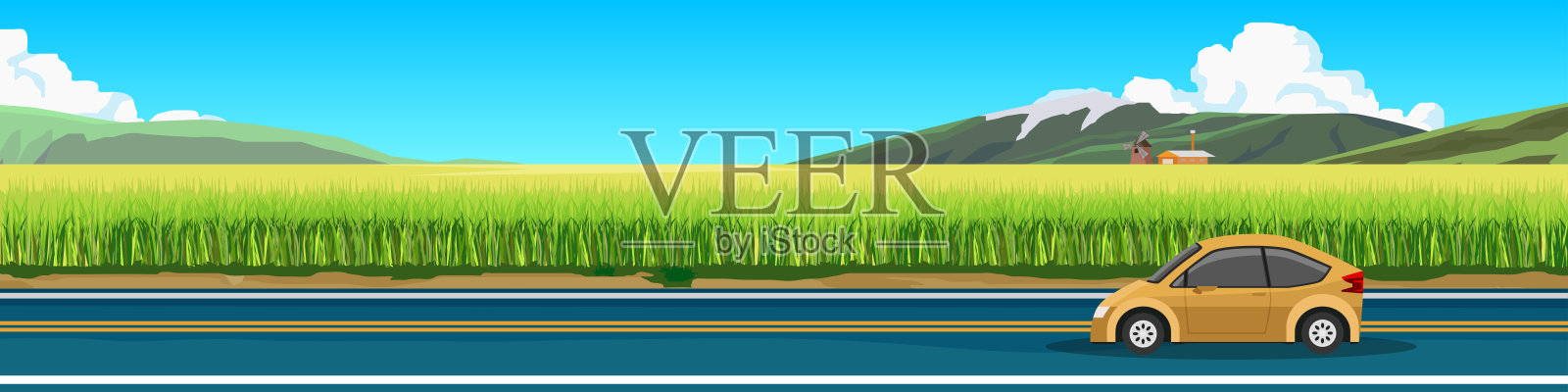 运输微型车旅行为横幅。插画图片素材