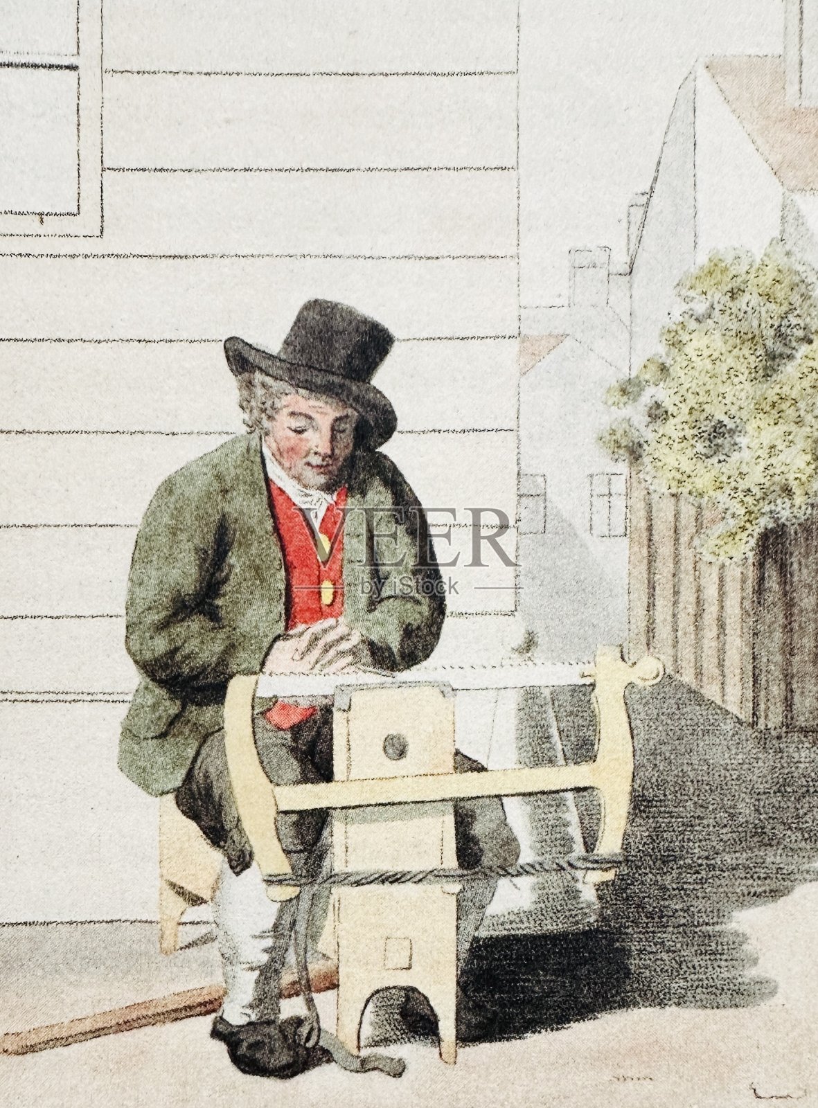 磨锯机坐在室外工作插画图片素材