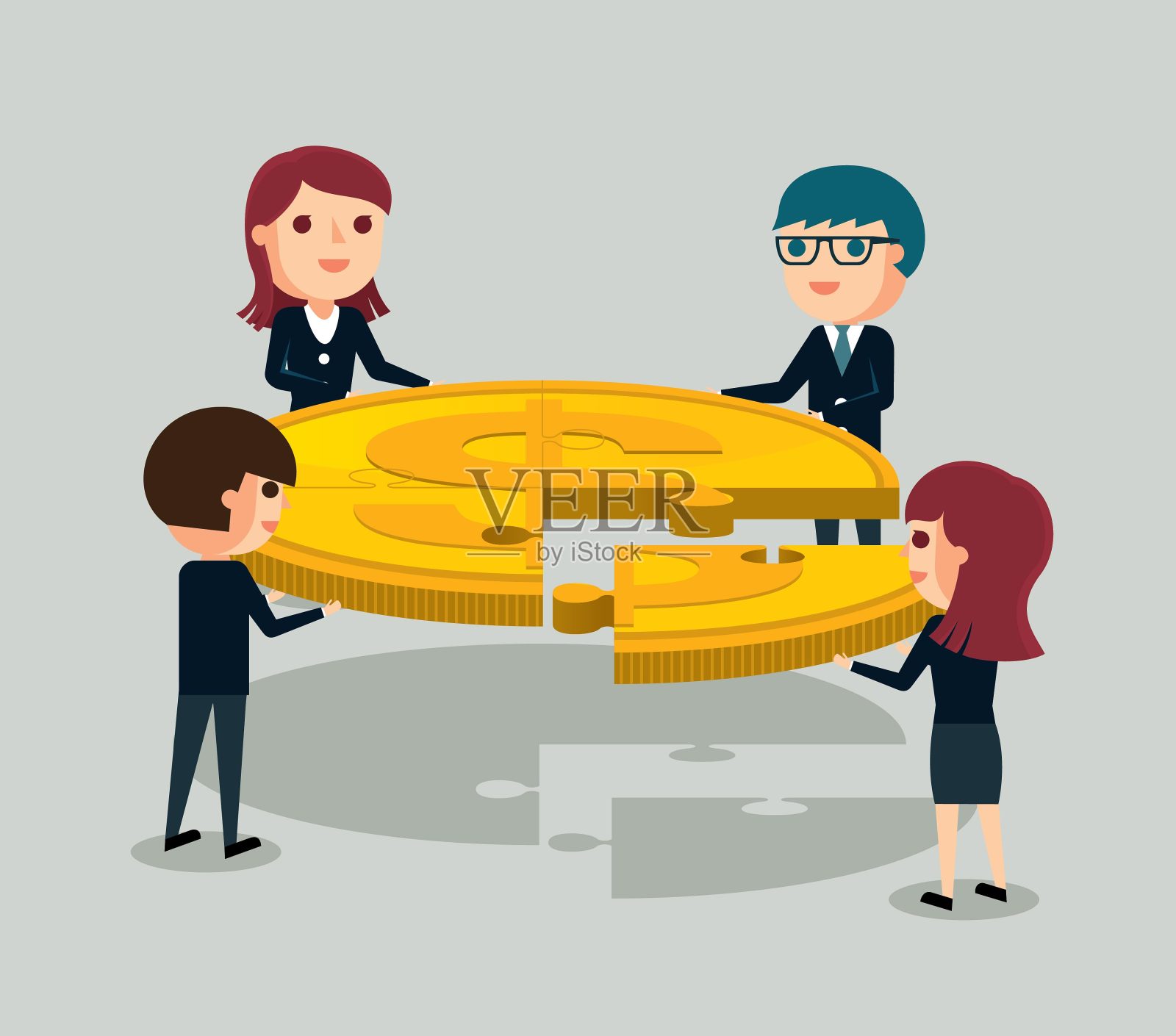 赚钱-拼图游戏插画图片素材