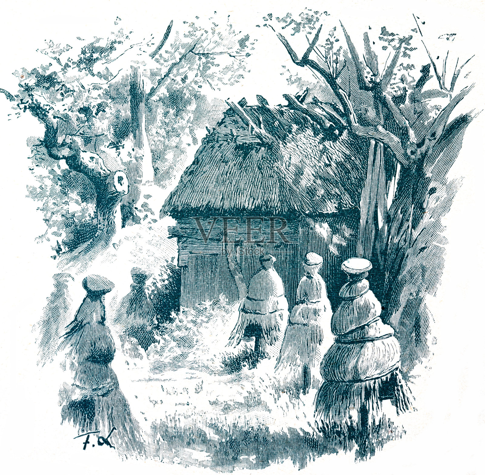 田野里的蜂箱插画图片素材