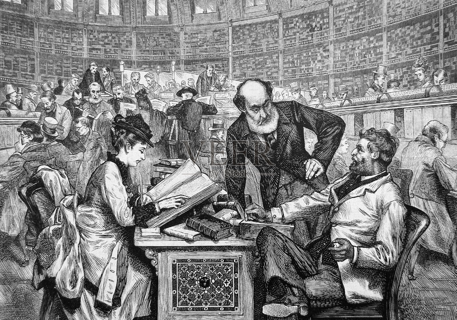 大英博物馆的阅览室,1874年插画图片素材