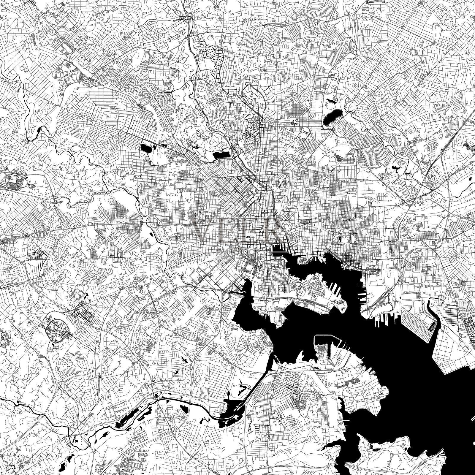 巴尔的摩,马里兰州,美国矢量地图插画图片素材