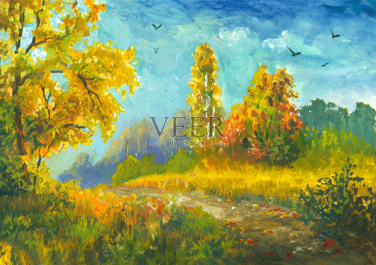 印象主义的秋天风景插画图片素材
