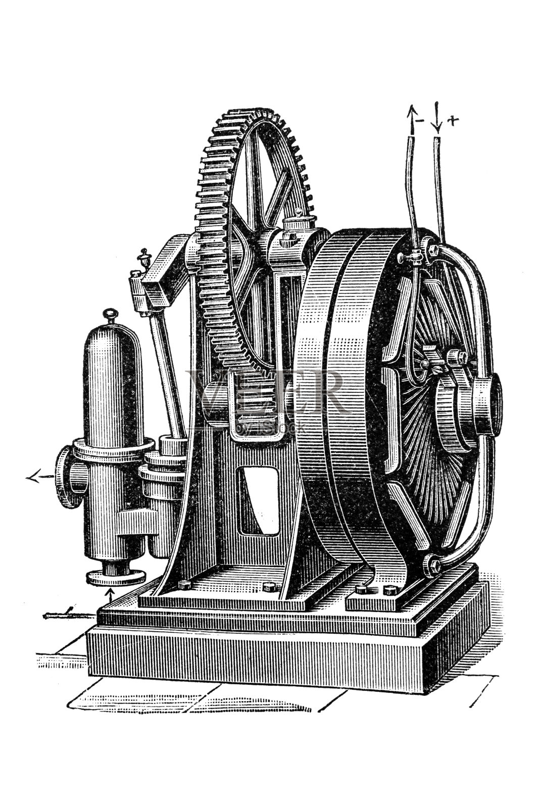 老式泵,电动柱塞泵插画图片素材
