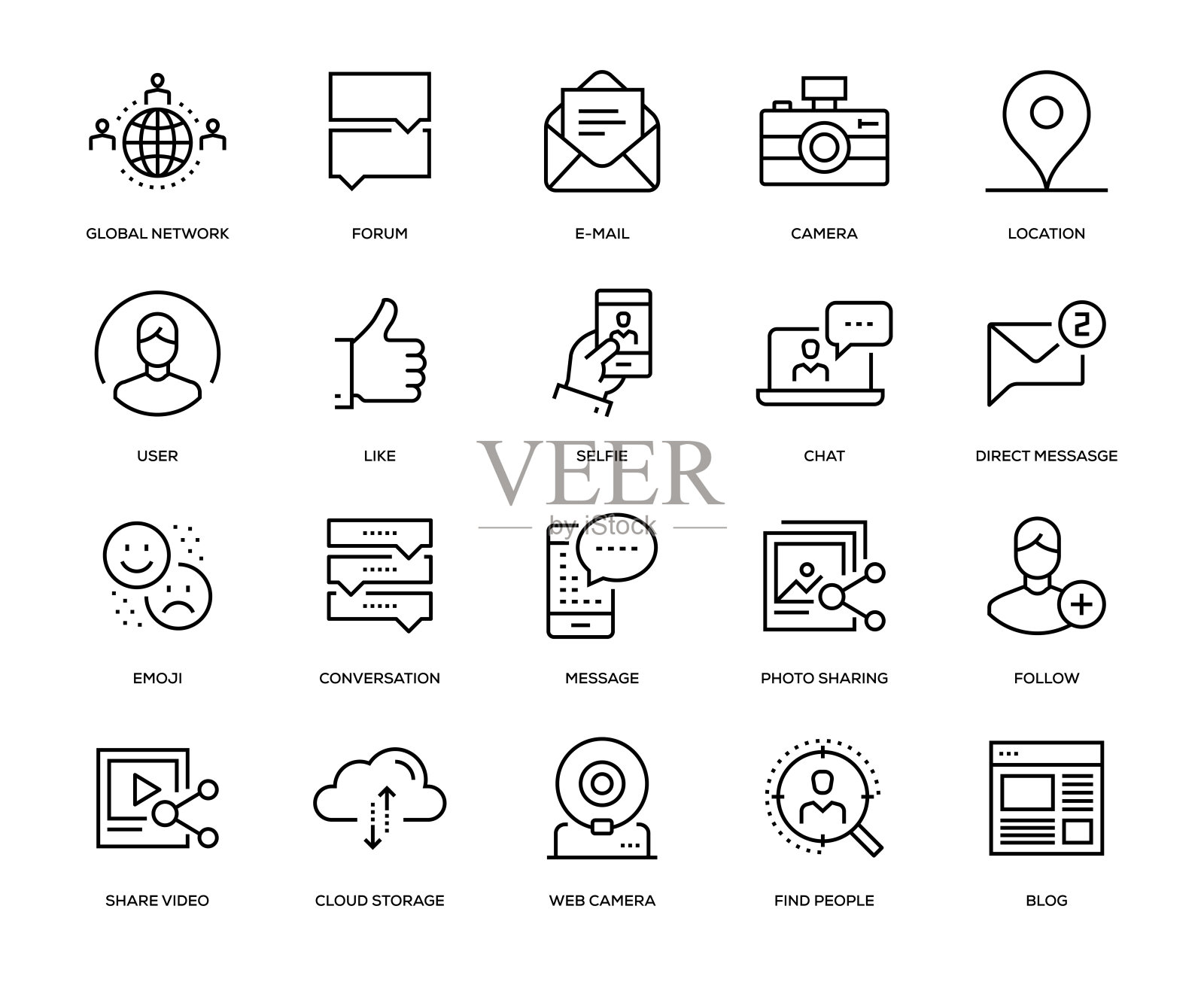社交媒体图标集图标素材