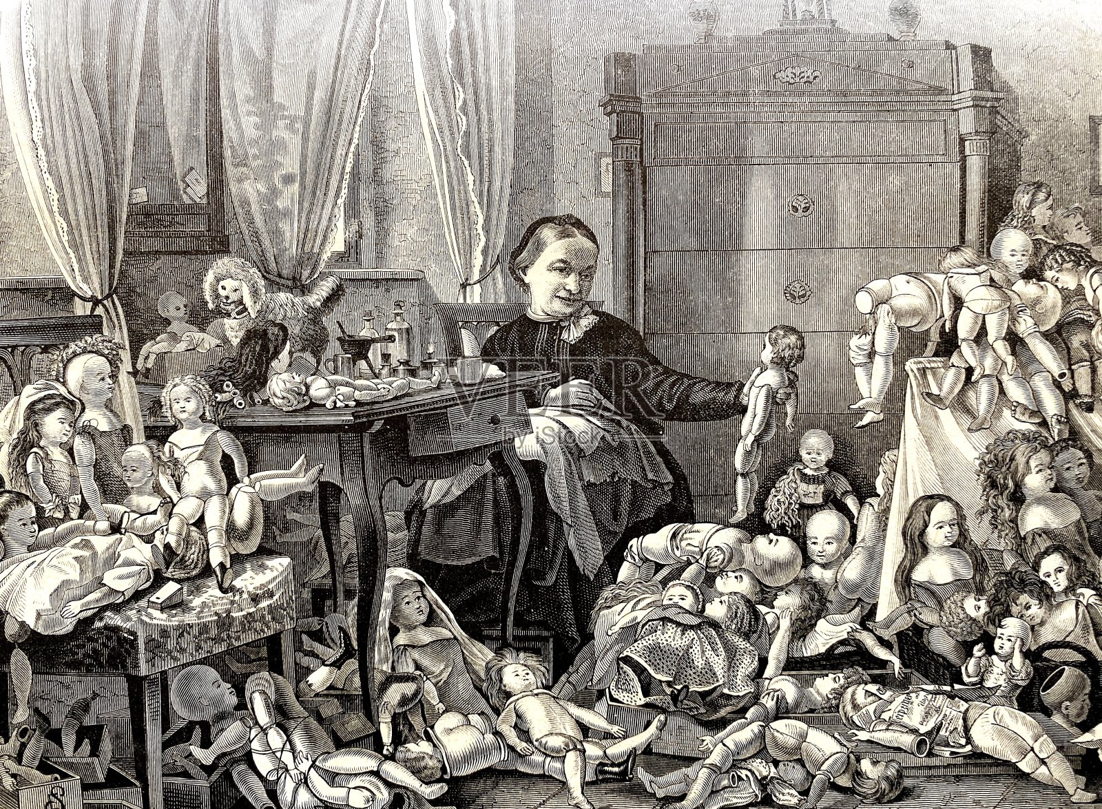 祖母修理玩具插画图片素材