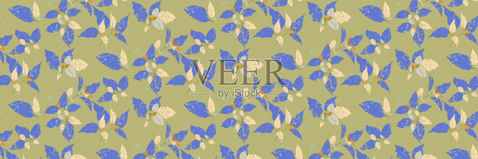 热带的叶子。美丽的印刷与手绘异国情调的植物和点。时尚植物面料无缝图案设计。插画图片素材