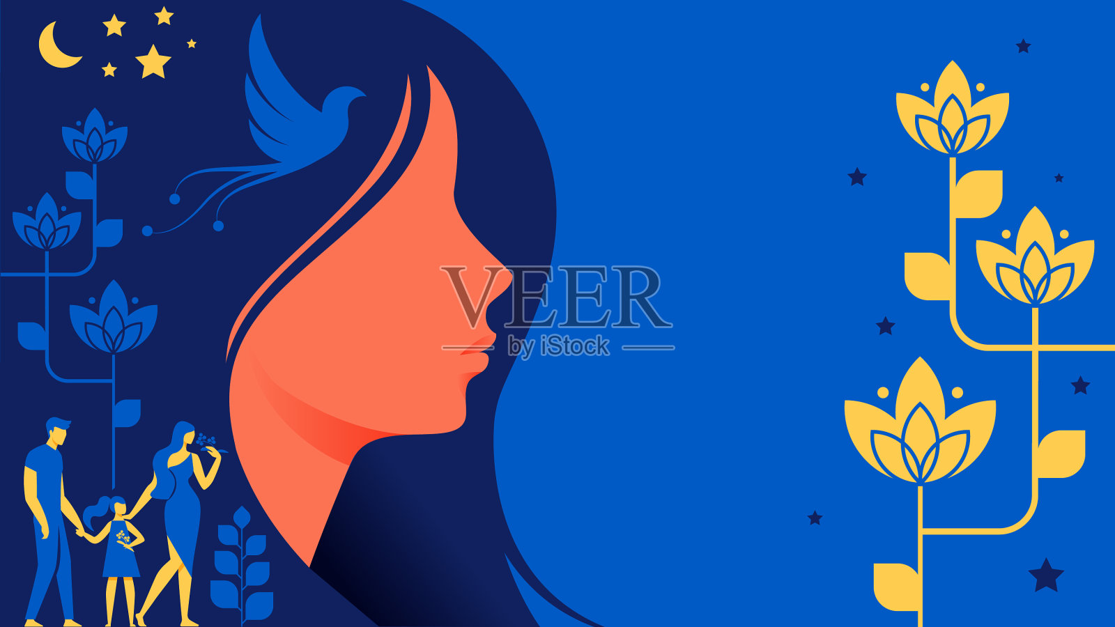 美丽的女人剪影形象的名片插画图片素材