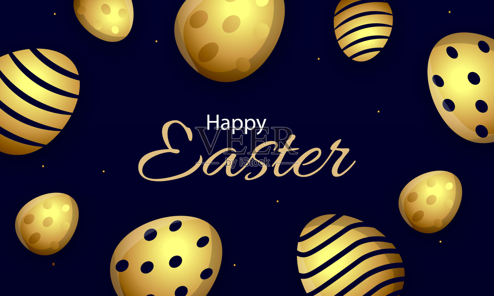 复活节快乐,金色复活节彩蛋矢量股票插图插画图片素材