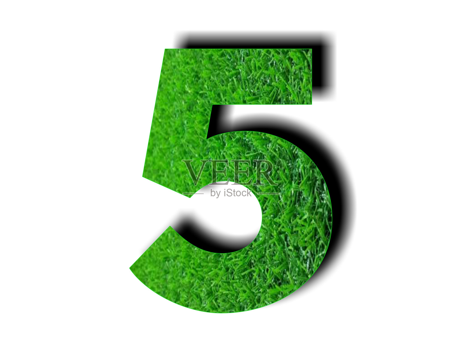 3d数字5与绿草纹理在白色背景照片摄影图片