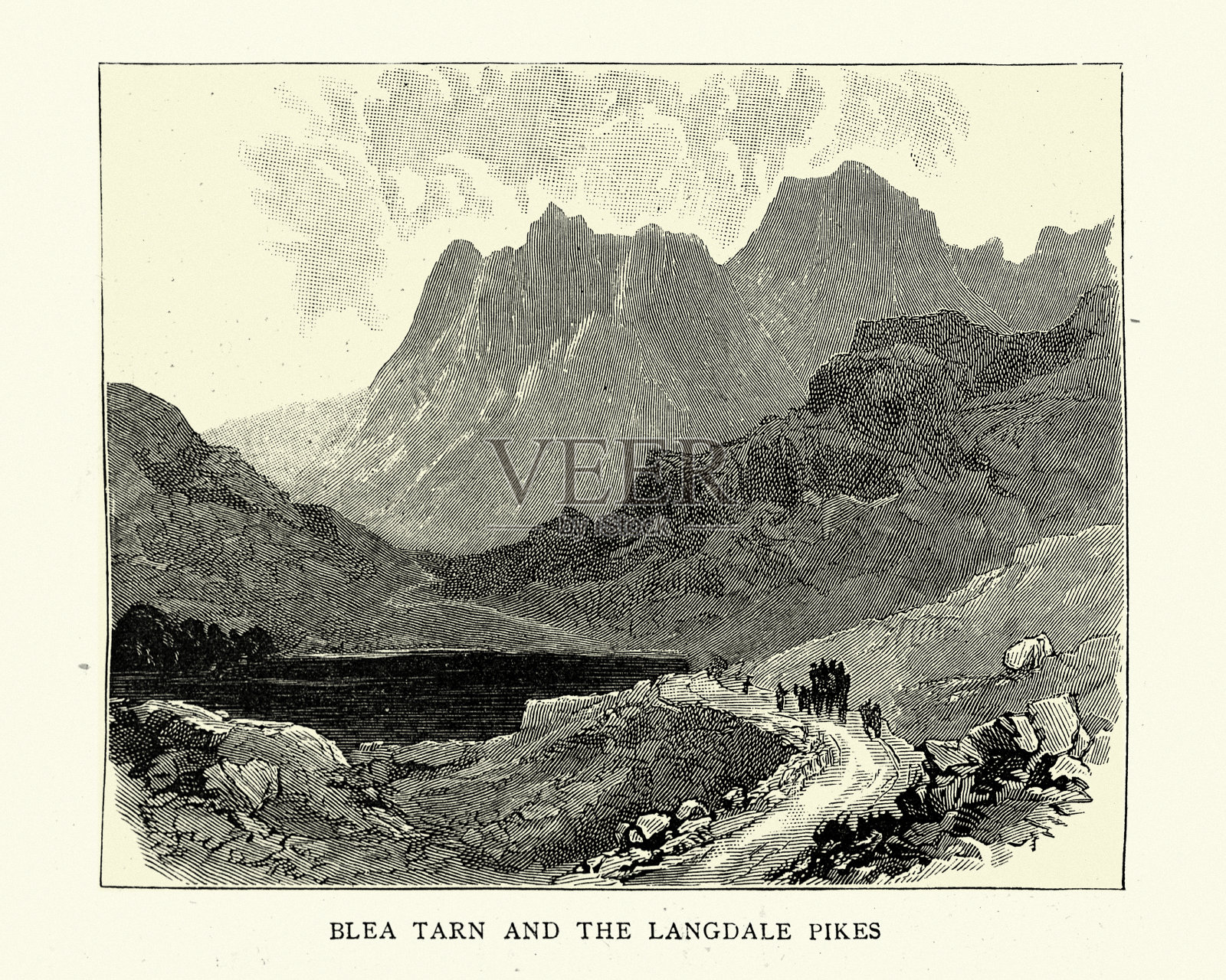 布里·塔恩和朗戴尔·派克,英格兰湖区,19世纪插画图片素材