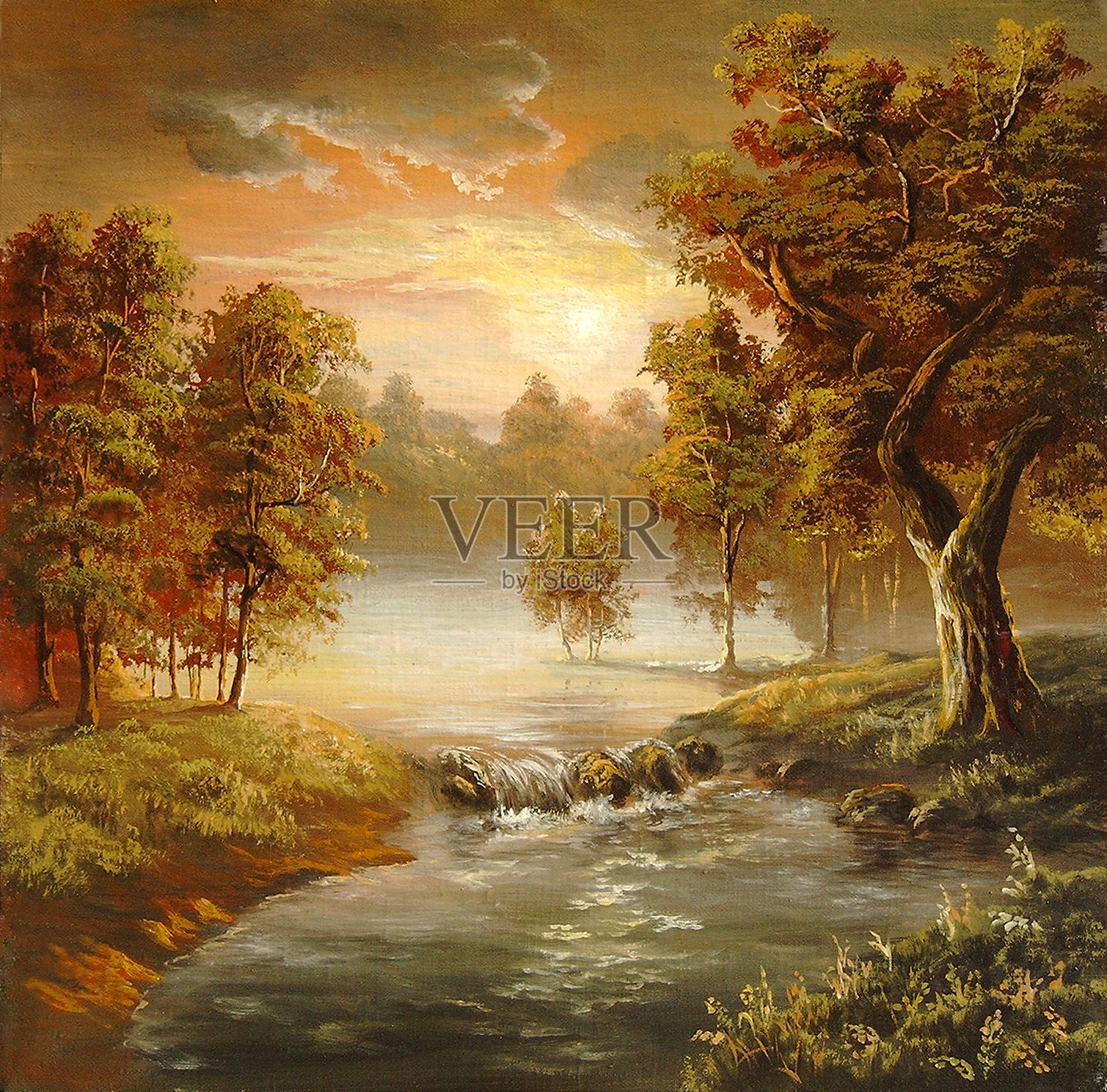 瀑布插画图片素材