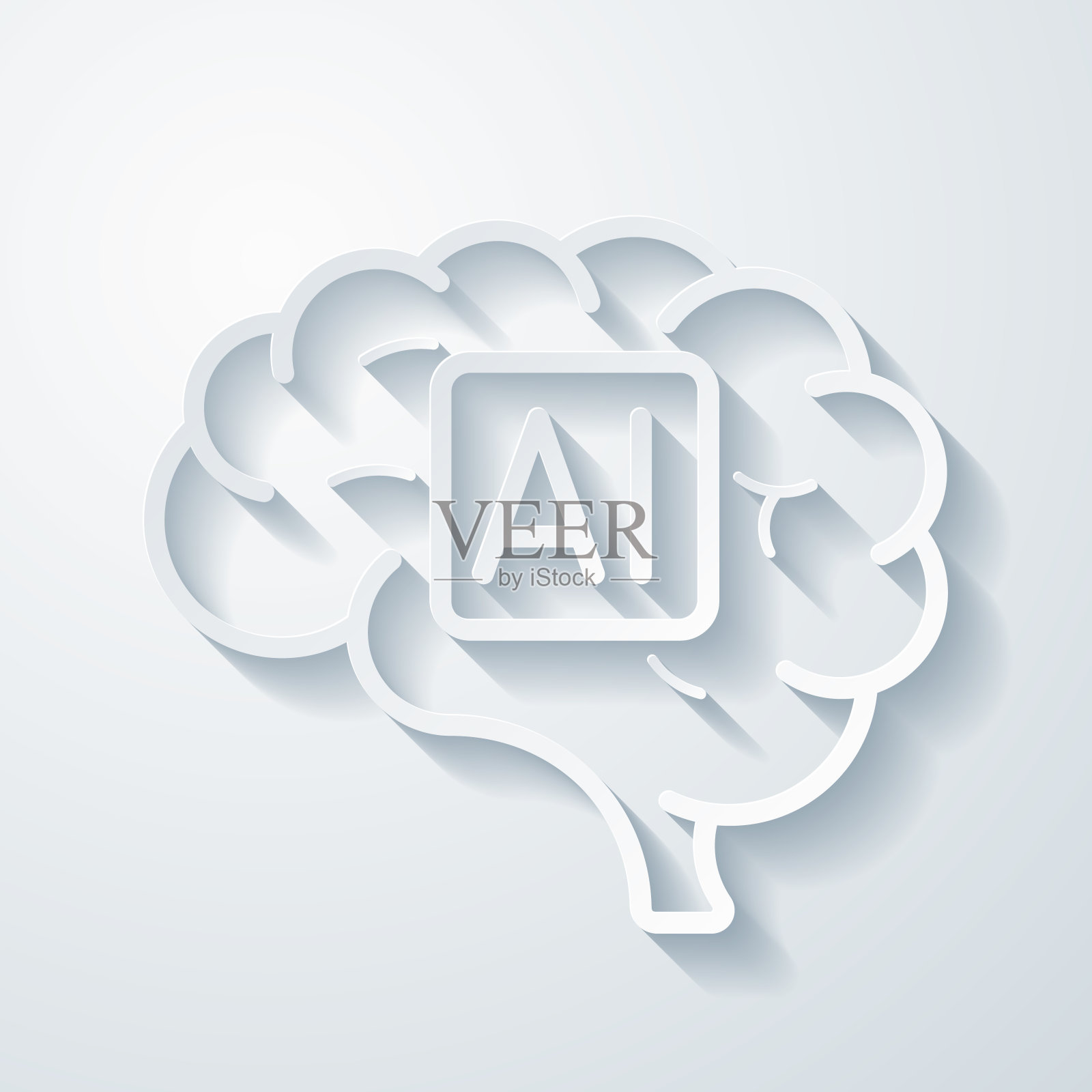 人工智能人工智能人脑。空白背景上剪纸效果的图标插画图片素材