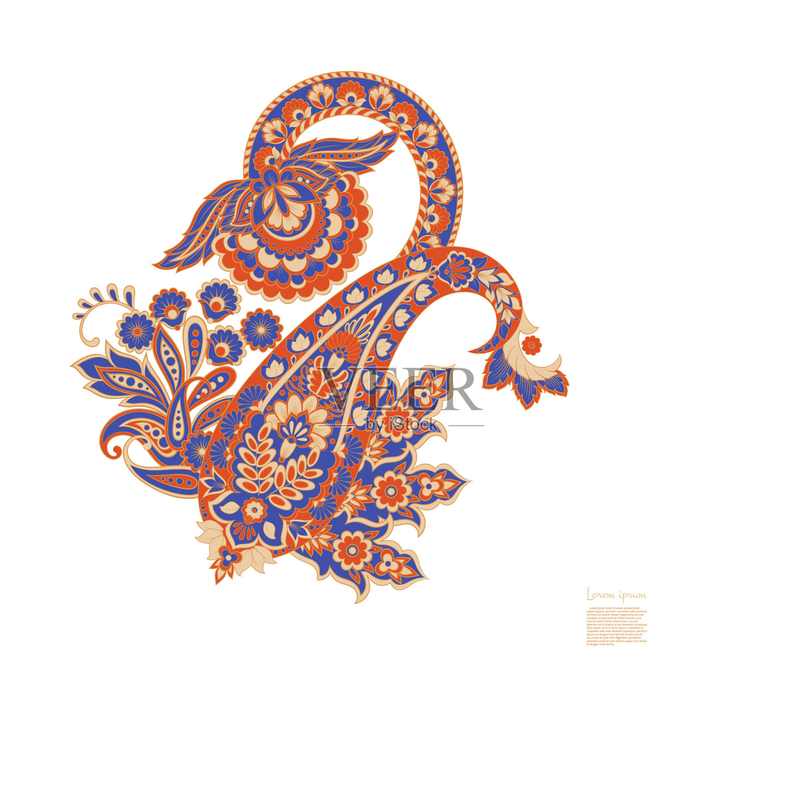 矢量佩斯利花孤立的装饰插画图片素材