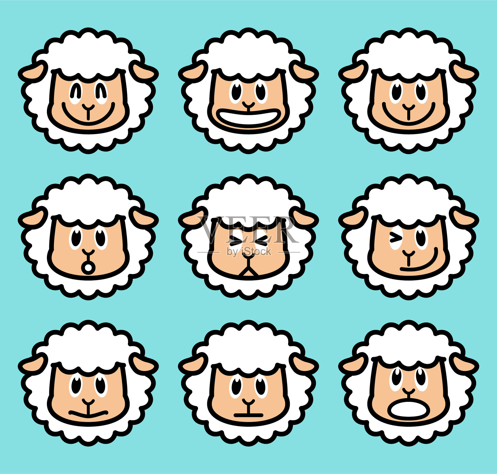 绵羊的可爱面部表情图标插画图片素材
