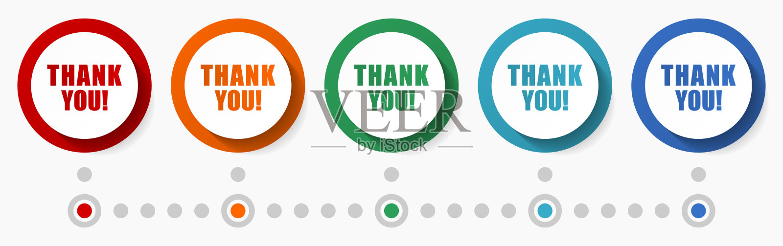 谢谢概念矢量图标设置,信息图表模板,平面设计彩色网页按钮在5种颜色的选项插画图片素材