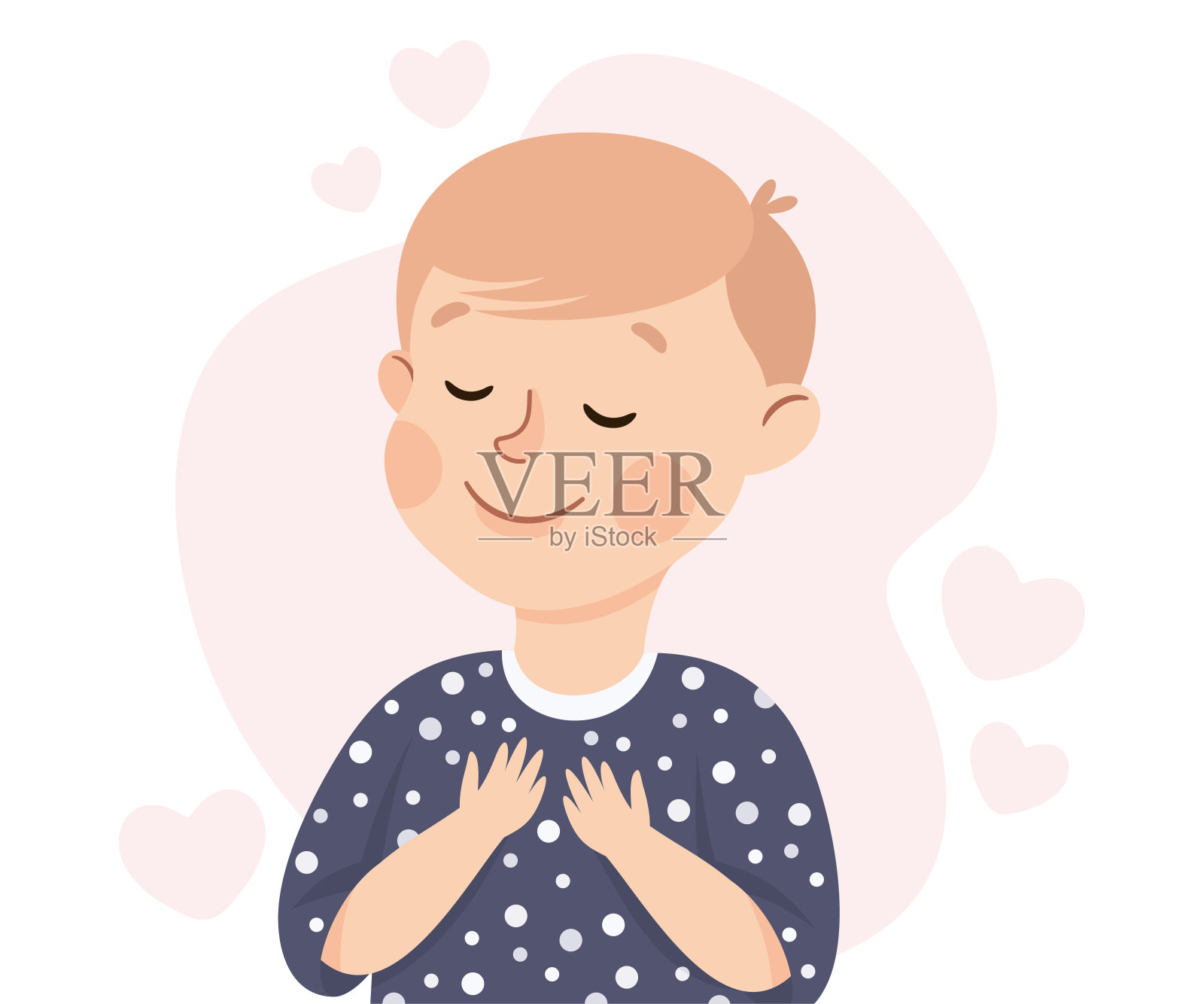 自爱与小男孩欣赏自己,爱他的外表矢量插图插画图片素材