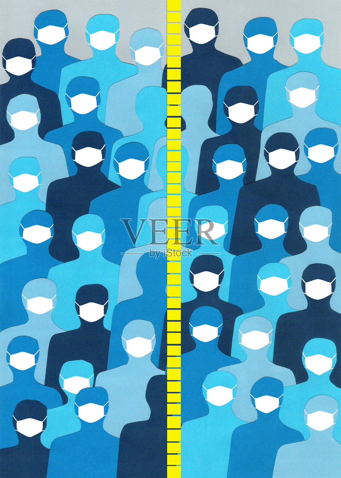 分开的脸保护蓝色的人插画图片素材