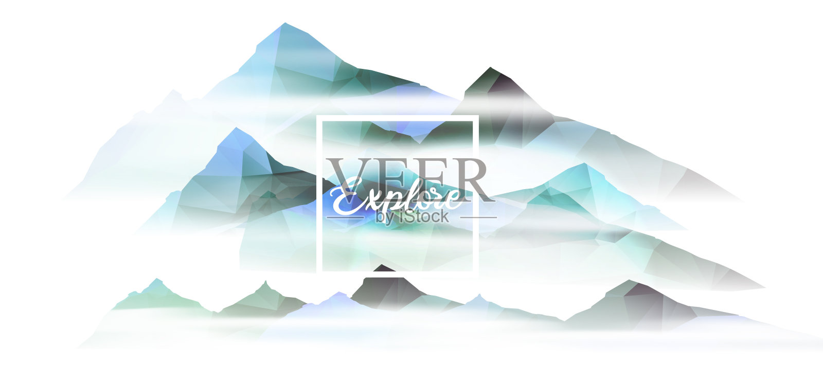 雾中的几何山景插画图片素材