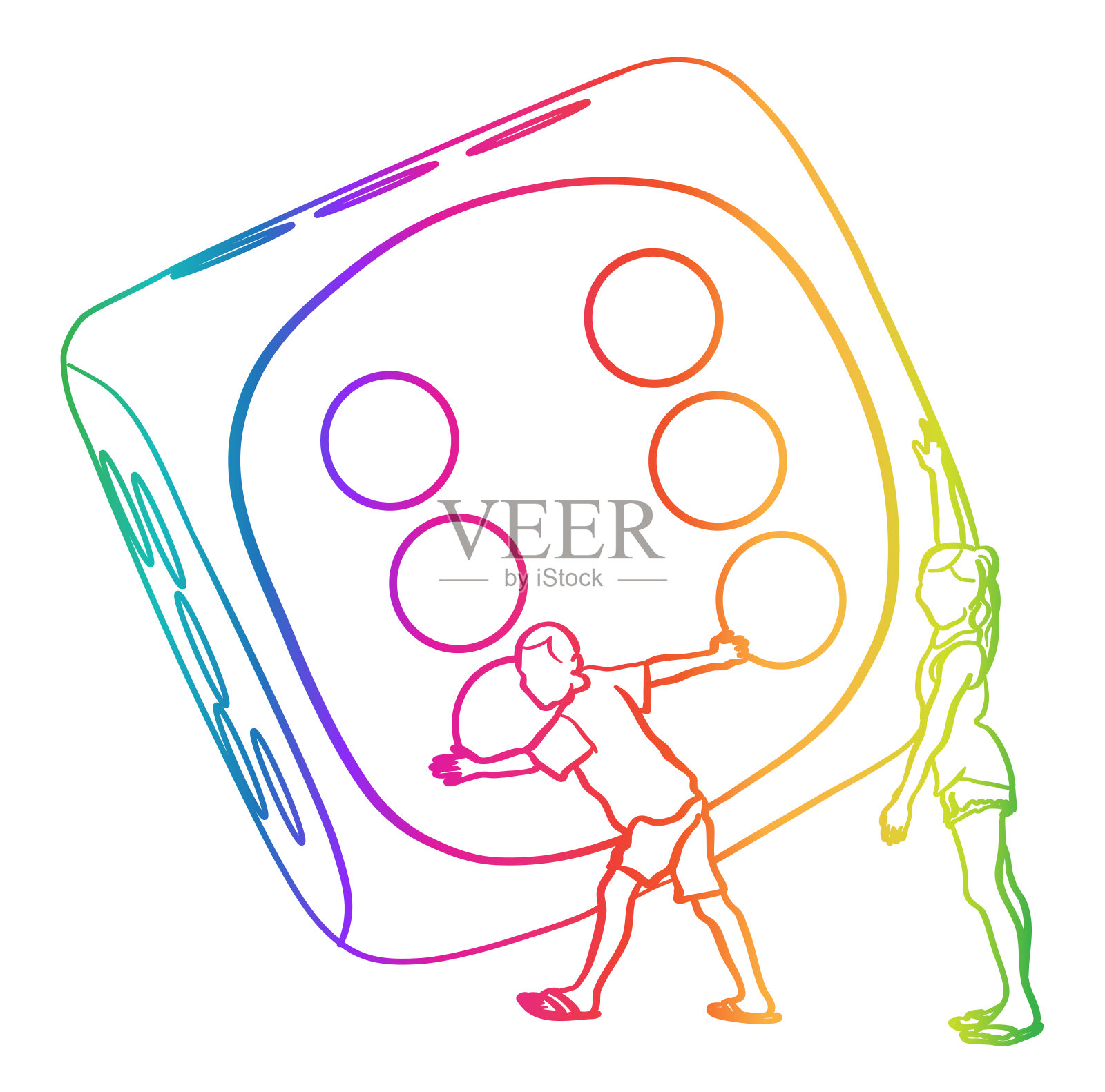 儿童掷骰子彩虹插画图片素材