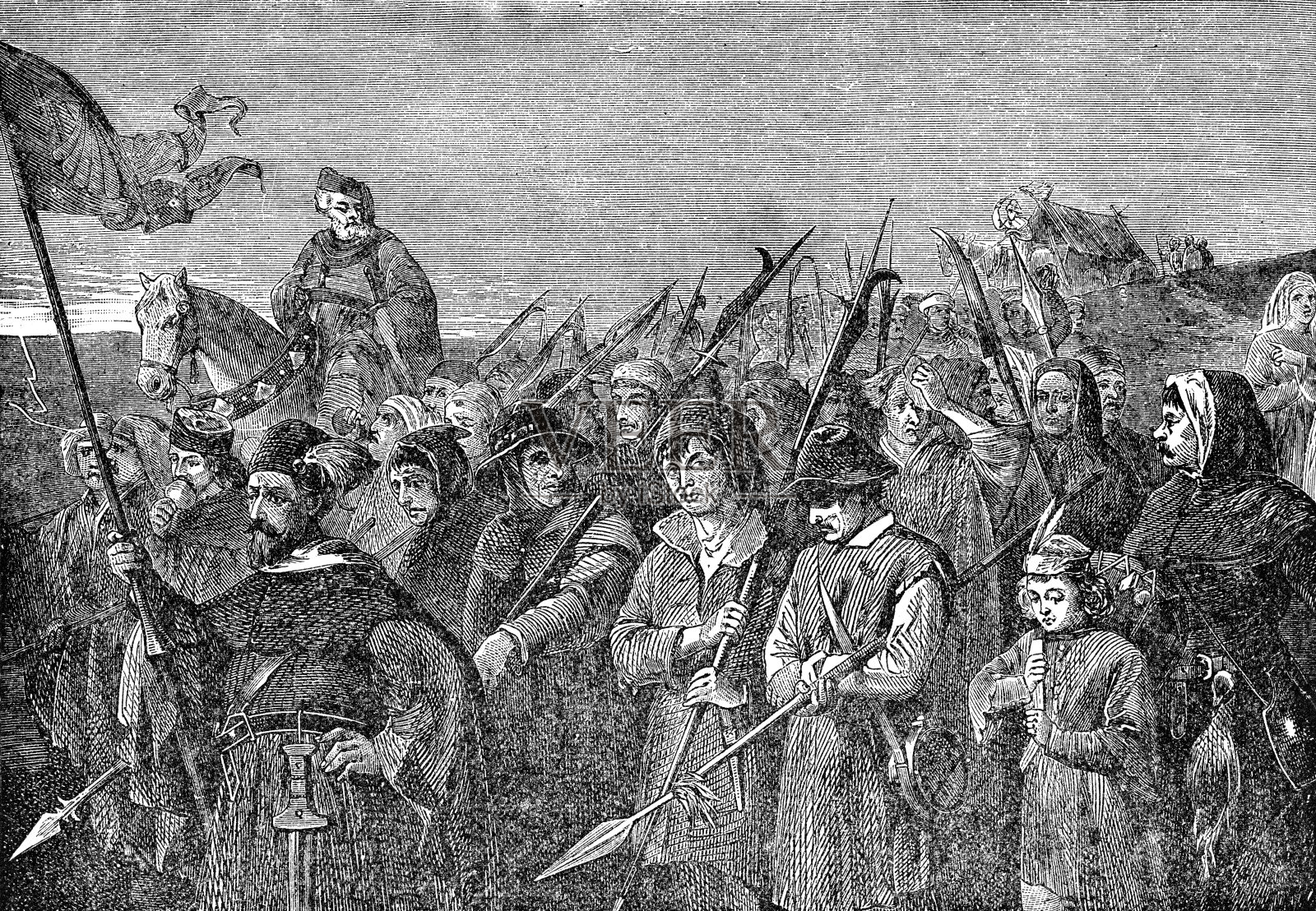 中世纪苏格兰军队- 14世纪插画图片素材