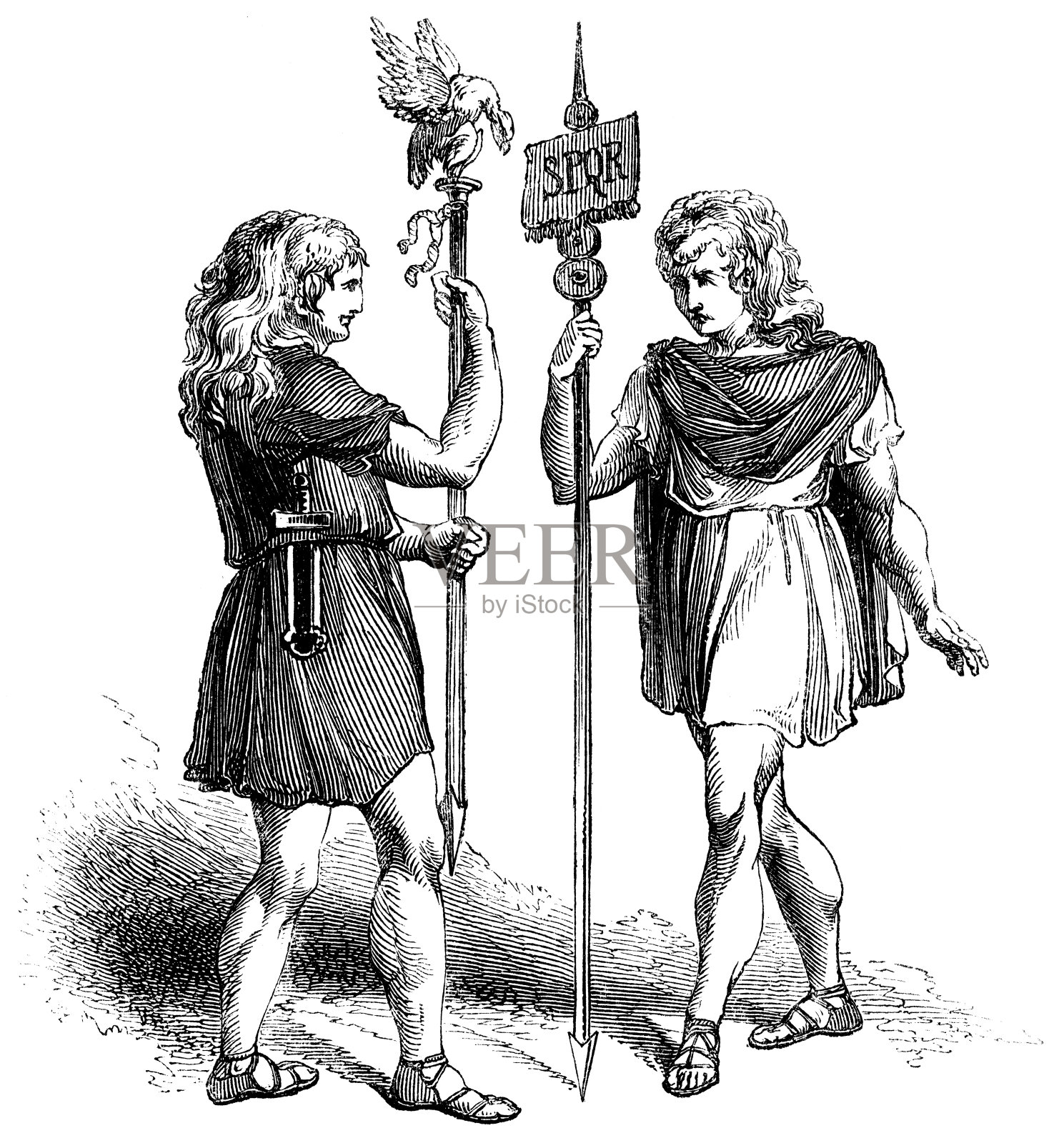 古罗马的标志(旗手),Aquilifer和Vexillarius -公元前1世纪插画图片素材