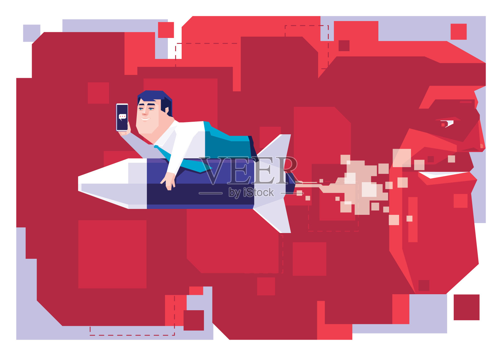 商人撒谎发射火箭和使用智能手机插画图片素材