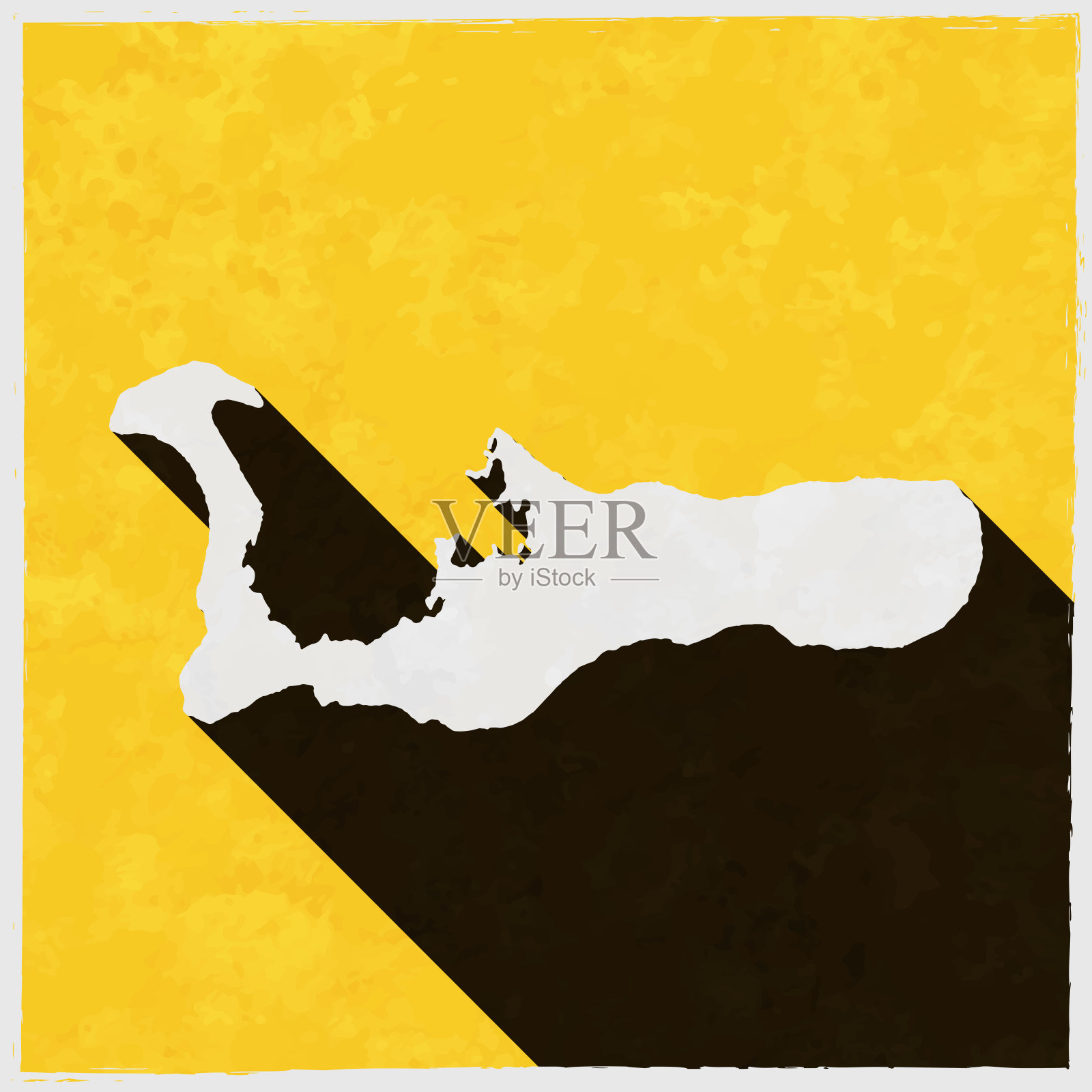 大开曼群岛地图与纹理黄色背景上的长阴影插画图片素材