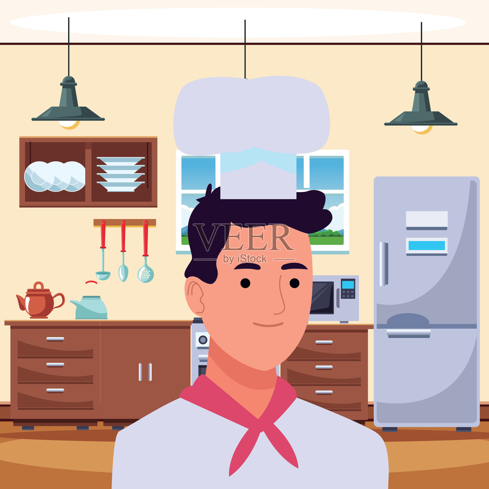 专业厨师面带微笑的卡通人物简介插画图片素材