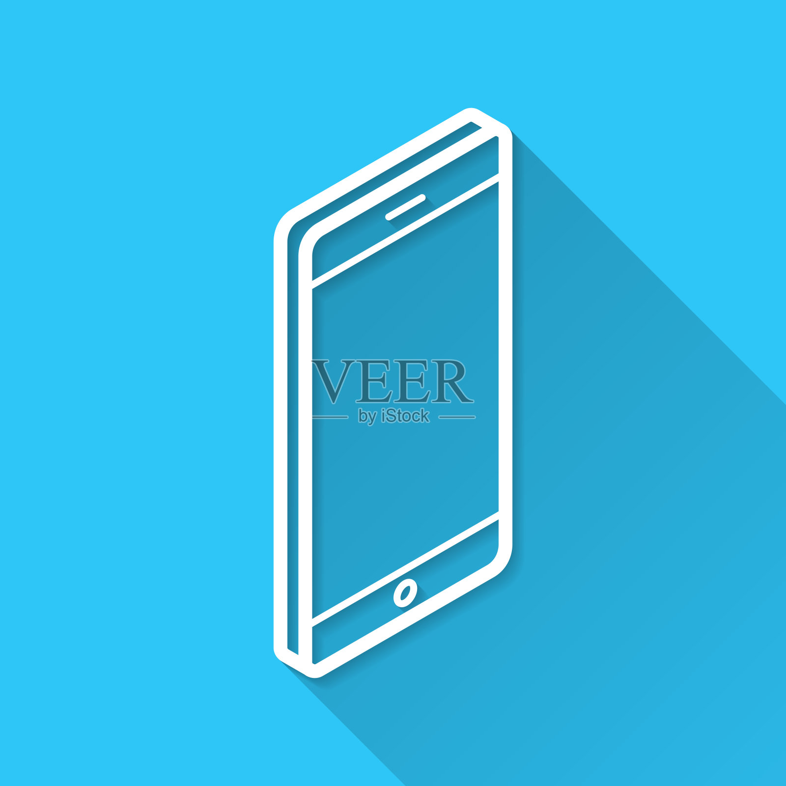 等距手机。图标在蓝色背景-平面设计与长阴影插画图片素材