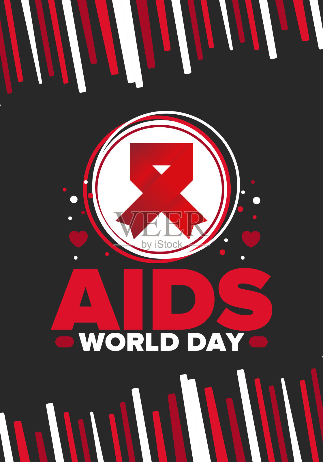 世界艾滋病日。红丝带符号。认识和预防艾滋病毒。医疗保健理念。人类的支持和保护。每年12月1日庆祝。海报、横幅和背景。向量插画图片素材
