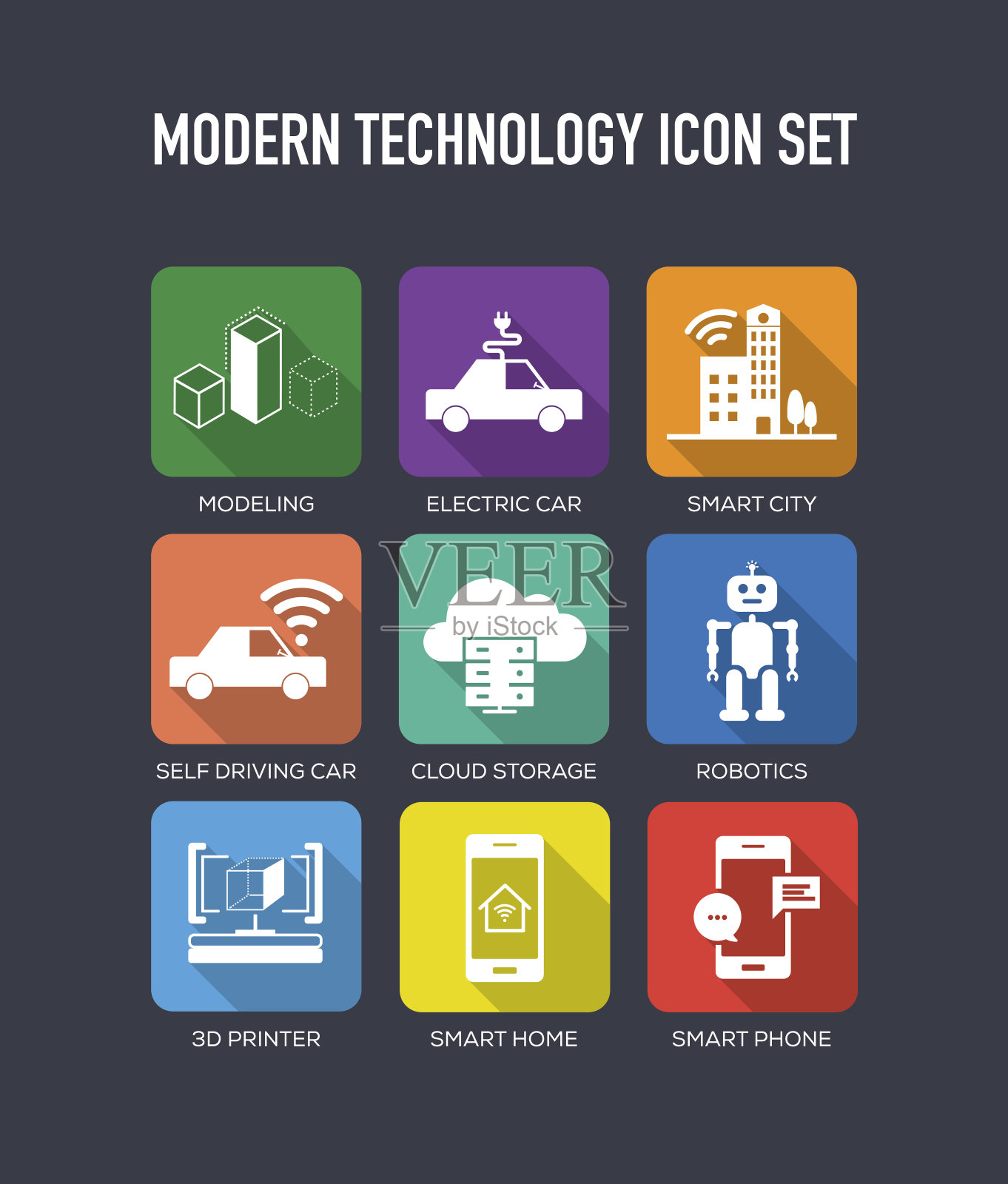 现代技术平面图标集图标素材