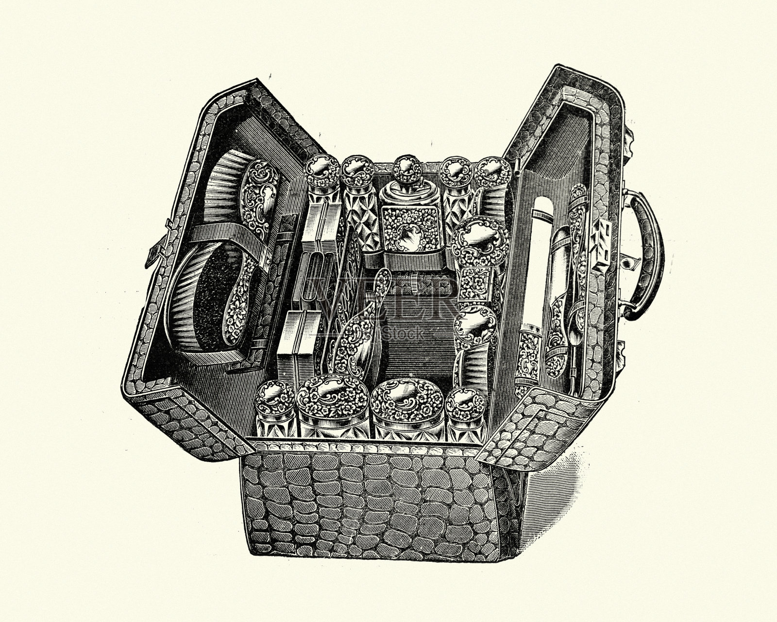 维多利亚合身的化妆包,19世纪插画图片素材