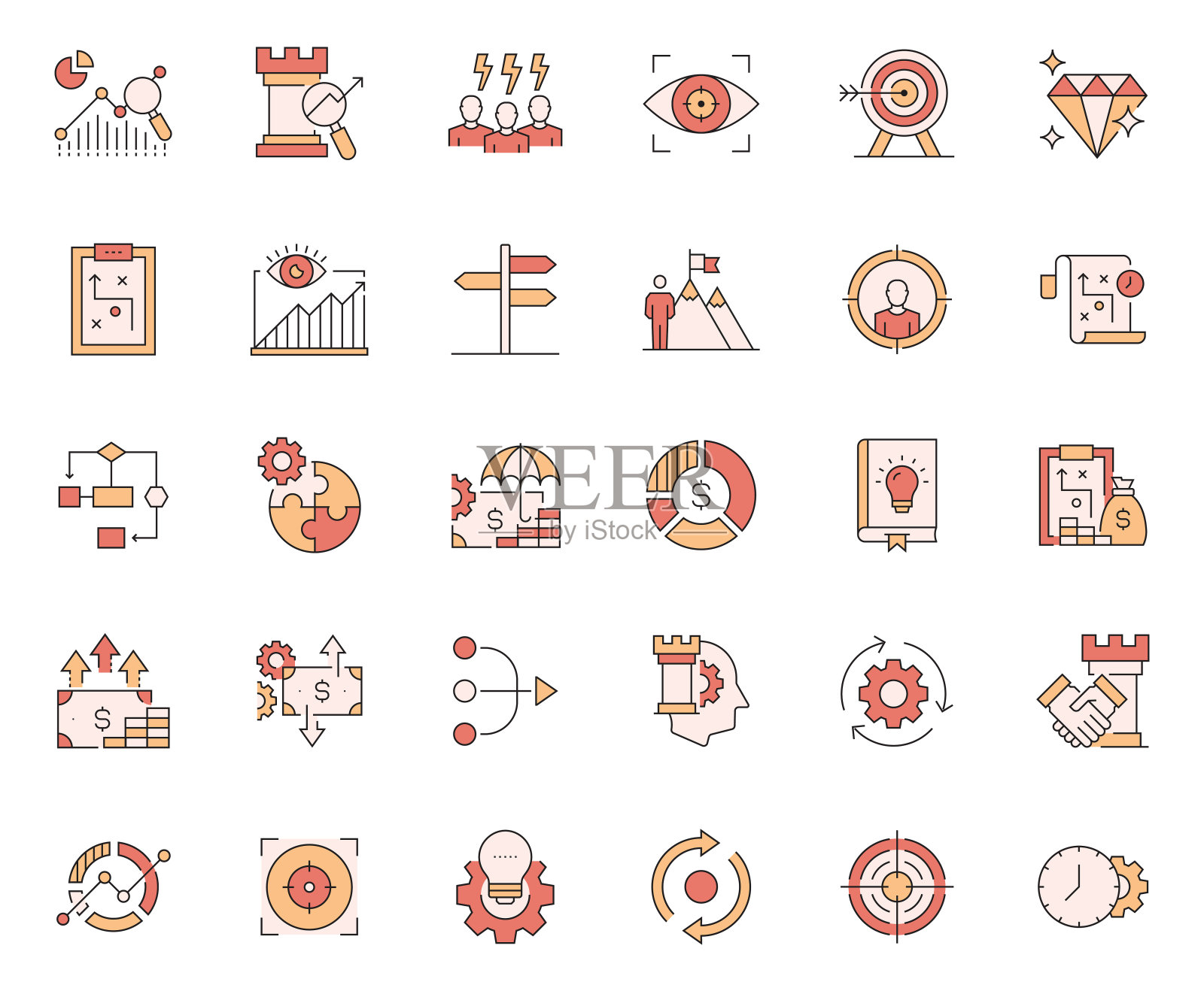 简单的一组业务策略相关的矢量线图标。大纲符号集合。图标素材